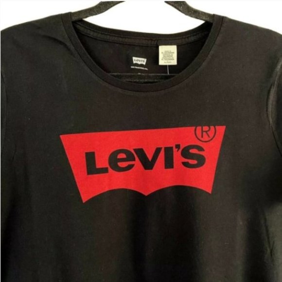 ⛔️SOLD⛔️ LEVI'S Short Sleeve Crew Neck T-Shirt Black w/ Red Batwing Logo Size XL - Picture 3 of 14